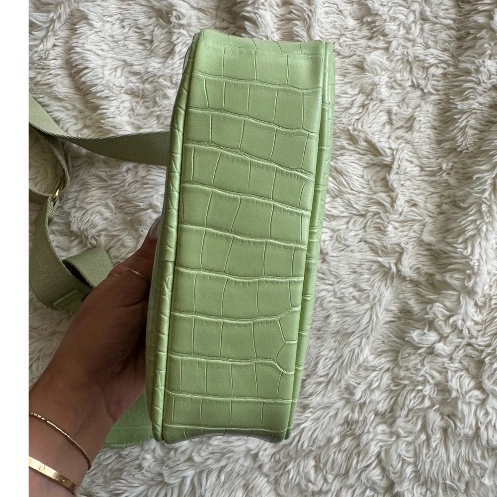 Peta + Jain Justice Sage Green Faux Croc Camera Crossbody Bag